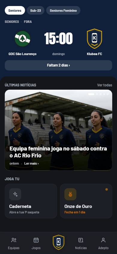 Início da App Klubea FC